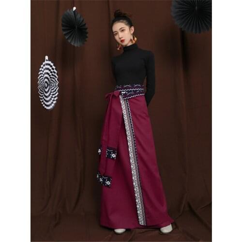 Black Harajuku Loose Women Asymmetry Pleated Long Skirt Ropa China Tibet Ethnic Style Plus Size Casual Vintage Faldas Clothing