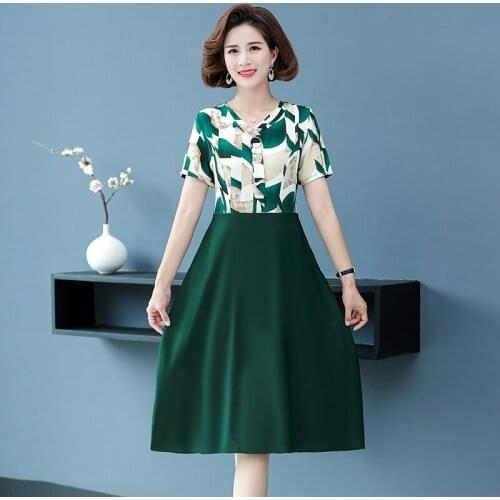 2021 Summer Women Beach Print Patchwork Midi Dress Female A-Line Dress Plus Size Vestidos