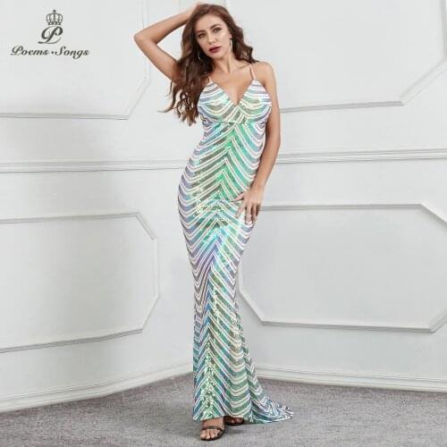 New sexy Backless Sequin Evening Dresses prom gowns Party dress vestidos de gala Backless robe de soiree Sexy women dress