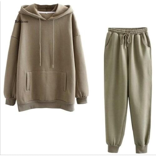 Winter 2 Pieces Sets Casual Tracksuit Hoodies Sweatshirt Pants Suit Women Thick Fleece Cotton Suit Women Couple Tracksuit