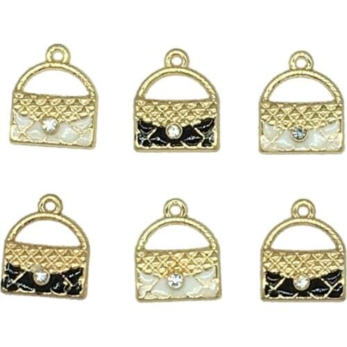 10pcs/lot Bow Rhinestone Lady bag Enamel Charms Fit DIY Bracelet Necklace Hair Jewelry Accessory DIY Craft Findings XL417