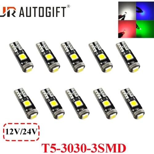 100PCS 12V/24V car-styling T5 3LED 3030 high lumen W3W 3030 chip white red Car Dash Dashboard LED Instrument Panel Light Bulb