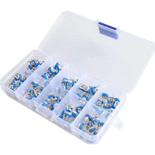 100pcs/Box RM065 Potentiometer Adjustable Resistor Kit 500 - 1M Ohm Multiturn Trimmer Potentiometer Set Variable Resistors Kit