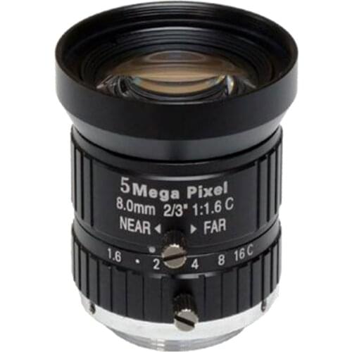 2/3" 8mm C Mount Lens Low Distortion F1.6 5MP Professional CCTV Lens Industrial Machine Vision Lens for HD Camera SL-C0816-5MP