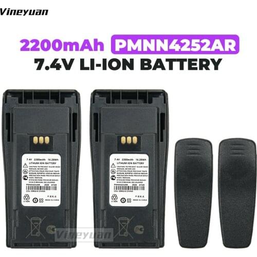 2 Pcs 2200mAh PMNN4252AR Replacement Li-thium Battery For Motorola CP040 CP150 DP1400 Radios With Belt Clip