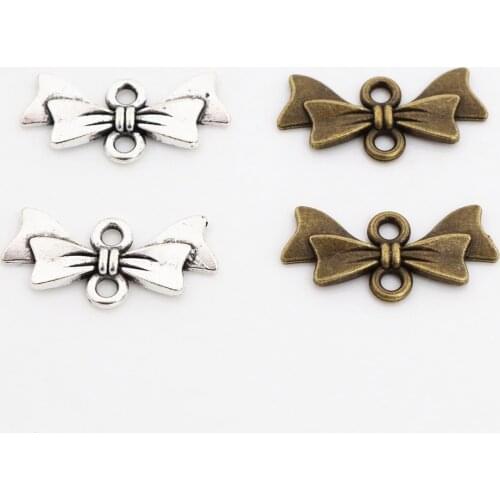 20x10mm 30pcs Antique Silver Plated and Bronze Plated Bow Tie Handmade Charms Pendant:DIY for bracelet necklace