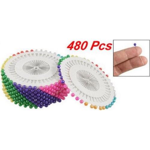 480 Pcs Sewing Locating Straight Pins Imitation Pearl Beads Head Needles