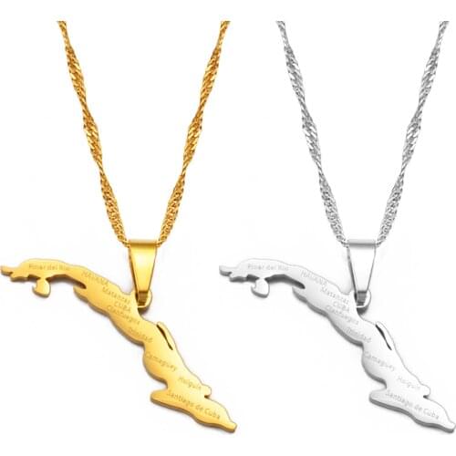 Anniyo Cuba Map With Cities Necklaces Women,Map of Cuba Charm Pendant Cuban Jewelry #238121