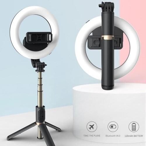 Wireless Bluetooth Selfie Stick With 6-inch Led Ring Photography Light Foldable Tripod Monopod Foldable and portable 360Rotation