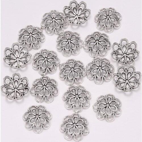 20pcs/lot 14mm Antique Hollow Flower Spacer Beads End Caps For Beads Jewelry Making Findings Diy Bracelet Accessories