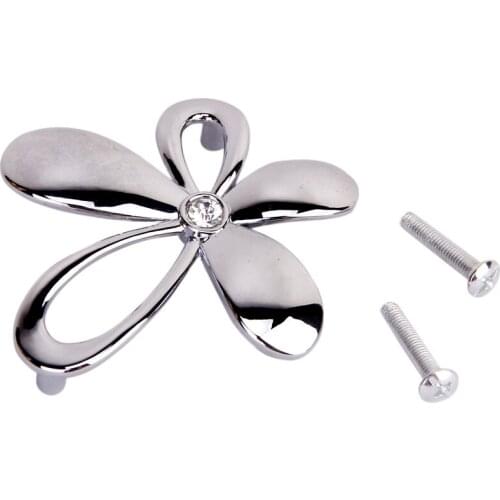 Flower Rhinestone Drawer Cupboard Wardrobe Cabinet Door Handle Pull With Screw