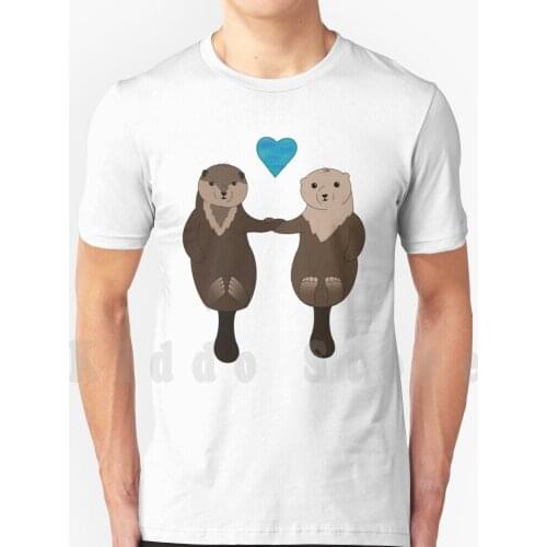 Otters Holding Hands T Shirt Diy Big Size 100% Cotton Otter Otters Holding Hands Kid Cute Water