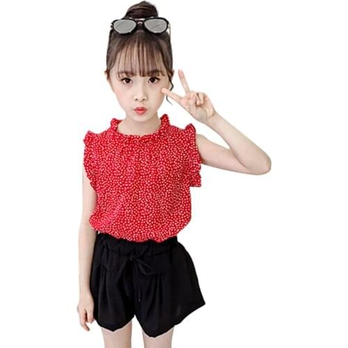 Kids Clothes Girls Dot Vest + Short Childrens Clothes For Girls Summer Girls Clothing Sets Casual Style Childrens Costume
