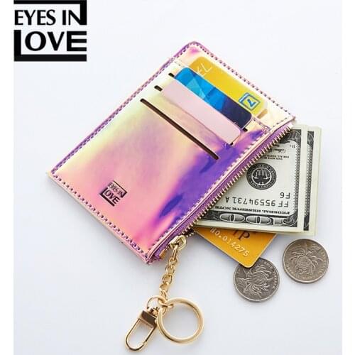 EYESINLOVE 2018 New Womens Coin Purse Fashion Laser Leather Wallet Women Mini Card Bag Holographic Womens Purses Cartera Mujer