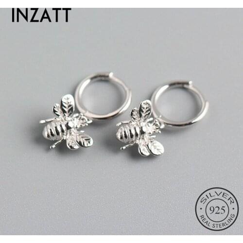 INZATT Real 925 Sterling Silver Animal Bee Hoop Earrings For Fashion Women Hiphop Fine Jewelry 18k Gold Jewelry Accessories