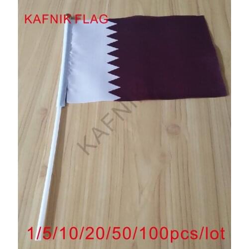 KAFNIK ,10/20/50/100pcs Qatar 14*21cm hand flag Small Size Flying Banner Custom Hand Flag