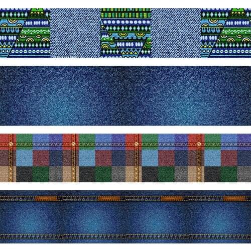 16-75mm Creative denim pattern printed grosgrain ribbon/16mm printed elastic foe ribbons DIY hair bows Sewing webbing 50 yards