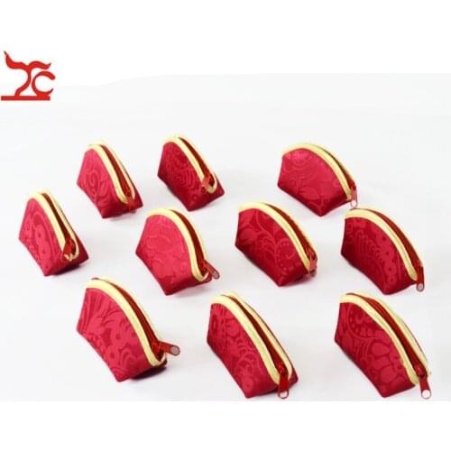 10Pcs/lot Favor Chinese Style Jewelry Zipper Pouch Small Seashell Ring Pendant Jewelry Packaging Gift Bag Coin Purse Wedding Bag