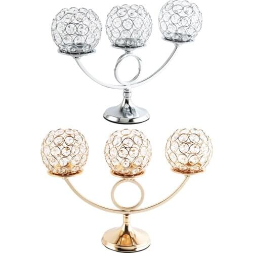 Metal Crystal Candle Holder with 3 Arms Table Wedding Decorative Candelabra Centerpieces for Party Living Room Home Decoration