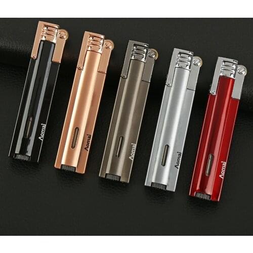 Fashion Light And Easy To Carry Windproof Blue Flame Smoking Accessories Metal Long Strip Grinding Wheel Gas Lighter