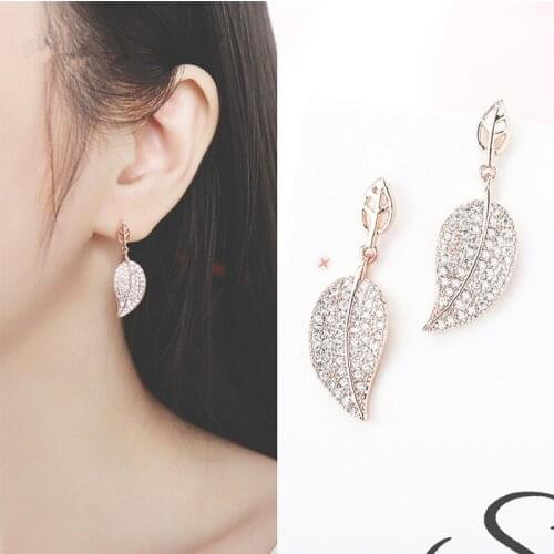 Trendy 100% S925 Drop Earrings For Women Fine Cristal Leaf Pendant Earrings Fashion Jewelry