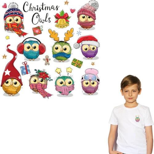 Cartoon Owls Set Patch Vinyl Tops Appliqued Heat Transfer Diy Fashion Clothing Badges Patches Winter Owl Pattern