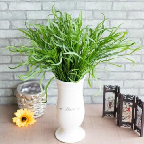 One Plastic Long Leaf Grass Bunch (7 stems/piece) 42cm Artificial Wicker Flat Grasses Green Plant for greenery wall decoration