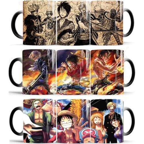 Creative 350ml One Piece Coffee Mugs Color Change Tea Cup Luffy Zoro Anime Ceramic Milk Cups Novelty Gifts For Birthday Party
