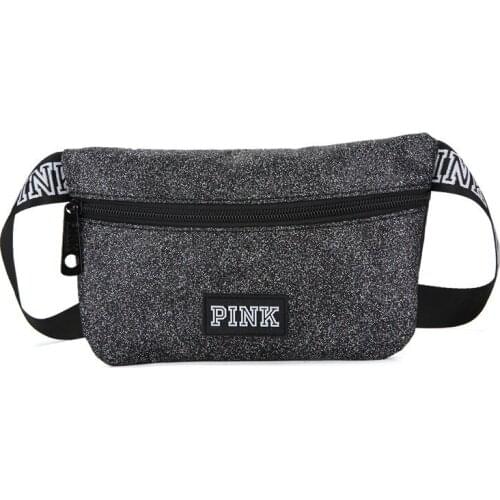 New PINK Bag Fanny Pack Girl Waterproof Sequin Heuptas Pink Waist Bag Mini Women Bum Beach Pockets Pouch Belt Solid Color