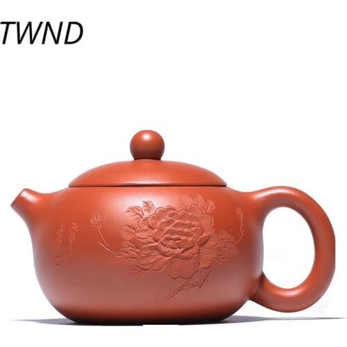 Purple clay ore sand peony Xi Shi teapot mud zhu handmade pot with gift box kung fu kettle drinkware