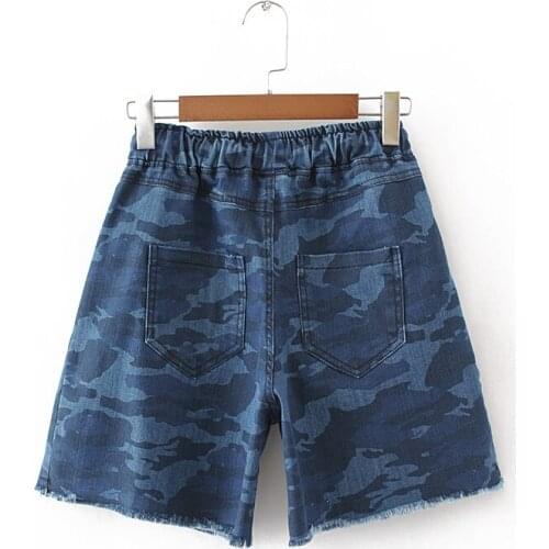 Plus Size 2XL-4XL Printed Denim Shorts Casual Stretchable Navy Blue Shorts