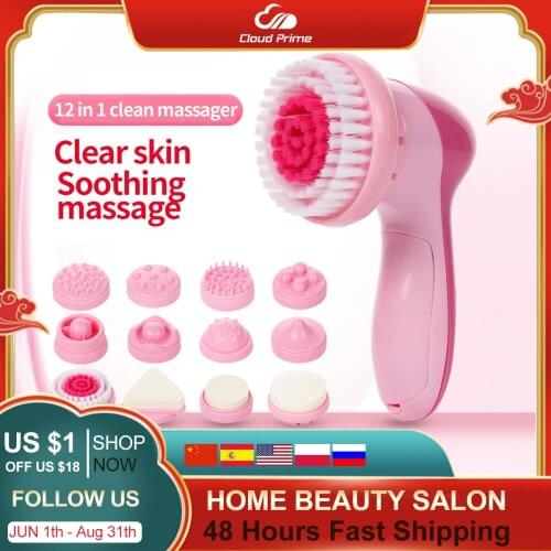 12in 1 Electric Face Cleansing Brush For Facial Skin Care Wash Sonic Vibration Massage Tool Acne Pore Blackhead Silicone Cleaner
