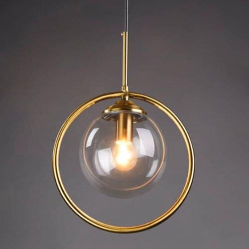 Modern Simple Plating Gold Glass Ball Pendant Light Kitchen Loft Bedside Pendant Lamp Hanging Lamp Suspension Bedroom Lighting