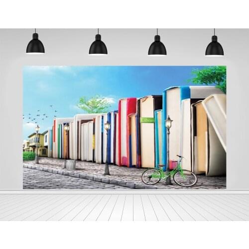 Scopiso Gray Brick Street Huge Books Stand Background Self Art Portrait Blue Sky Photography Backdrops Decor Photo Studio Props