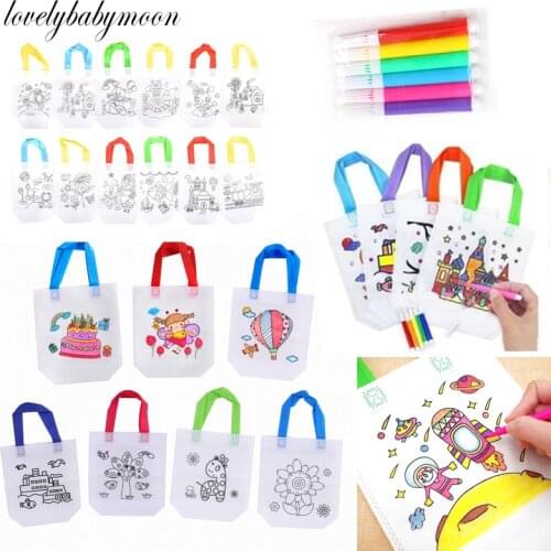 DIY Environmental Protection Graffiti Bag Handmade Painting Non-Woven Bag for Children Arts Crafts Color Filling Drawing Toy