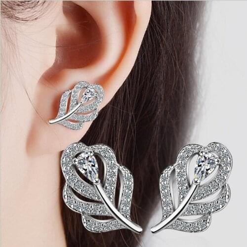 TJP Luxury Girl 925 Silver Earrings Jewery Top Quality Crystal Stones Leaf Shaped Female Earrings For Women Party Accessories