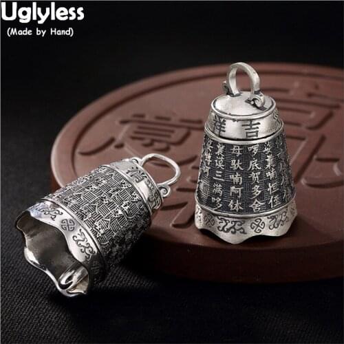 Uglyless Sounded Real 99% Full Silver Bell Pendants Unisex Women Men Buddhism Necklaces NO Chains Heart Sutra Thai Silver Bijoux