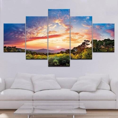 Top of mountain sunset landscape 5 Panels HD Print Wall Art modern Modular Poster art Canvas painting for Living Room Home Decor