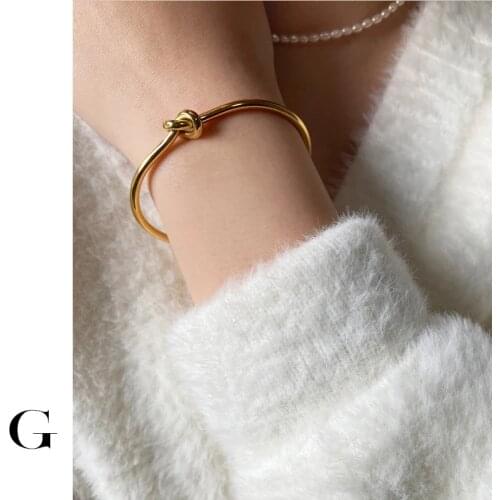 GHIDBK Vintage Minimalist 3.0/3.5mm Thick Knotted Open Bangles in Stainless Statement Steel Street Style Bracelets Women Jewelry
