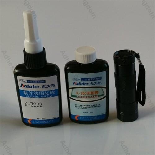 High Quality 2pcs 50g kafuter K-300/K-3022 UV glue +portable UV flashlight uv curing adhesive PVS ABS Acrylic glass glue