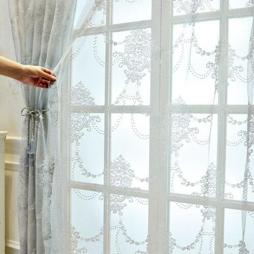 European Style Curtains for Living Dining Room Bedroom Lace Gray Tulle Curtains Rustic Decorations for Home curtain Custom Made