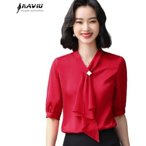 Fashion Temperament Chiffon Shirt Women Summer 2021 New Ruffles Streamer Half Sleeve Formal Blouses Office Ladies Work Tops