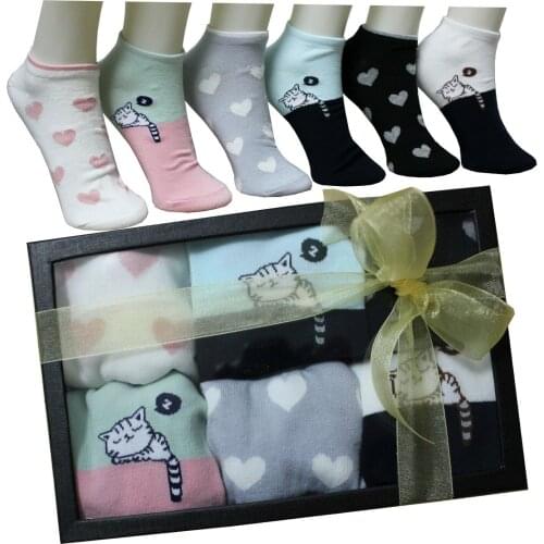 Womens Socks Hearts Cats Gift Box Ideas Box Fashion Girl Birthday