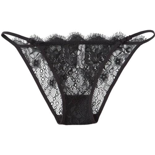 Womens Panties Sexy and Comfortable Lace Adjustable Thin Belt Transparent Low-Waist Hollowed Out Ladies Underwear Briefs