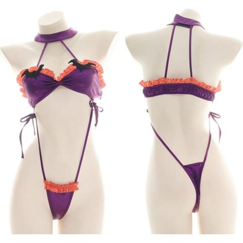 Girls Halloween Cosplay Bikini Sets Sexy Loli Backless Bodysuit School Kawaii Sukumizu Hollow Out Halter Lingerie Set Home Wear