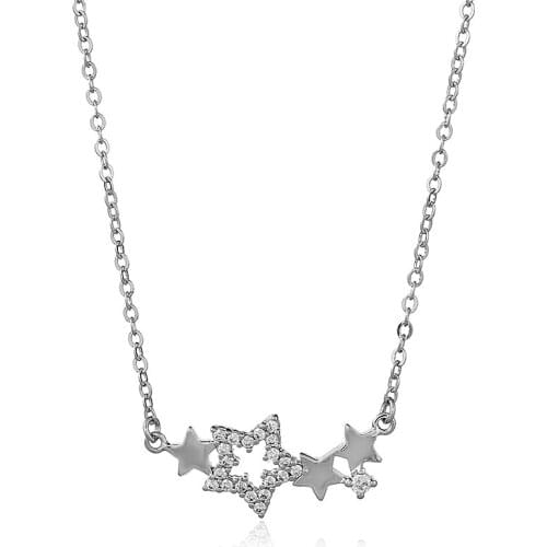 925 Sterling Silver Five Stars Connect Stars Pendant Necklace For Women Micro Inlaid Zircon Charm Chain Choker Girls Jewelry