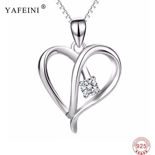 925 Sterling Silver Necklace Love Heart Cubic Zirconia Pendant Necklaces Fashion Jewelry For Women