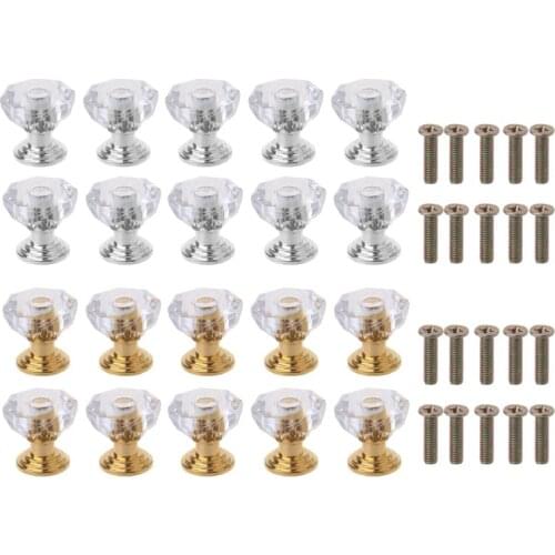10PC Diamond Shape Crystal Glass Cabinet Knob Drawer Pull Handle For Jewelry Box