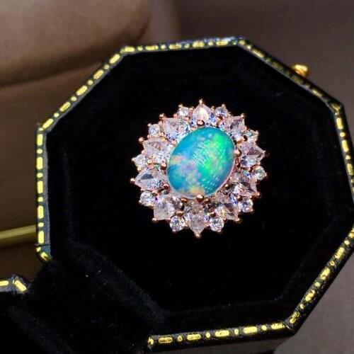 100% NATURAL ETHIOPIAN WELO FIRE OPAL CABOCHON Ring 7x9mm