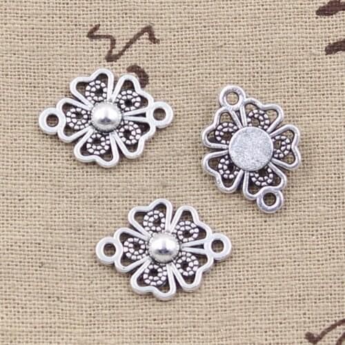 15pcs Charms Flower Connector Link 20x10mm Antique Making Pendant fit,Vintage Tibetan Bronze Silver color,DIY Handmade Jewelry